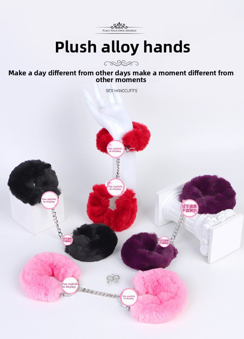 Sex Toys SM Props Thick Plush Metal Toys Handcuffs Binding Restraints Adjustable with Key Handcuffs