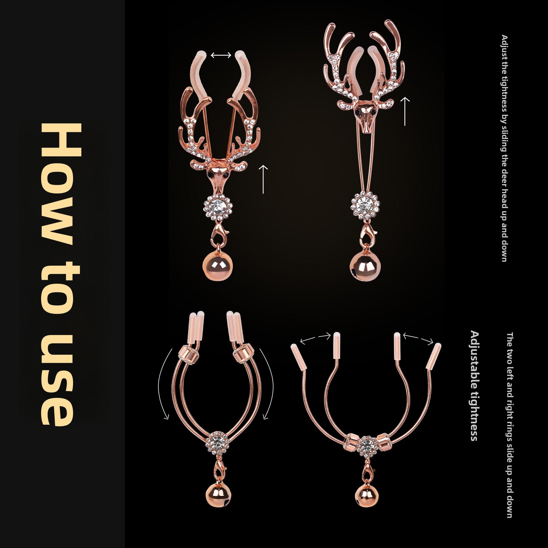 Sexy SM Props Antlers Bells Nipple Clamps Couple Flirting Teasing Nipple Clamps Vagina Clamps Toys