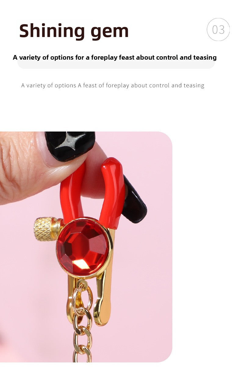 Sexy SM Props Gemstone Bell Nipple Clamps for Women Flirting Teasing Nipple Clips Tassel Chain Clips