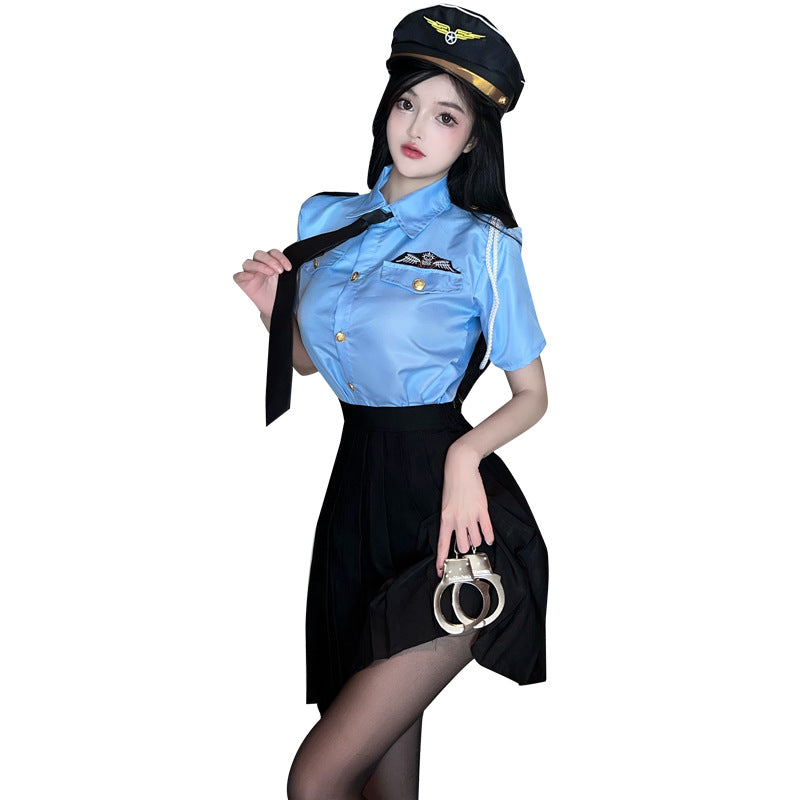 Sexy Lingerie Sexy Cop Blue Temptation Pleated Skirt Role Play Set 5634