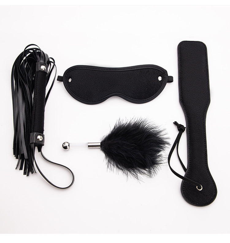 Sm Props Four-Piece Set Black Tease Feather Stick Anal Bead Eyeshade Sexy Whip Adult Supplies