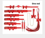 SM Props Set 5-Piece Set Bowknot Erotic Whip PVC Ball Gag Female Slave Leash Collar Restraint Handcuffs