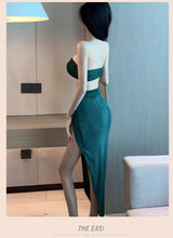 Sexy Lingerie Tube Top Temptation Tight High-Slit Bodycon Long Dress Nightclub Party Set 5724