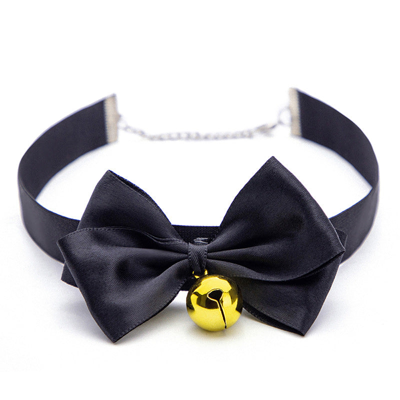 SM Sex Props Polyester Braided Belt Black Bow Bell Collar
