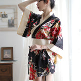 Sexy Lingerie Deep V Japanese Kimono Cute Playful Role Play Bathrobe Set for Women 5060