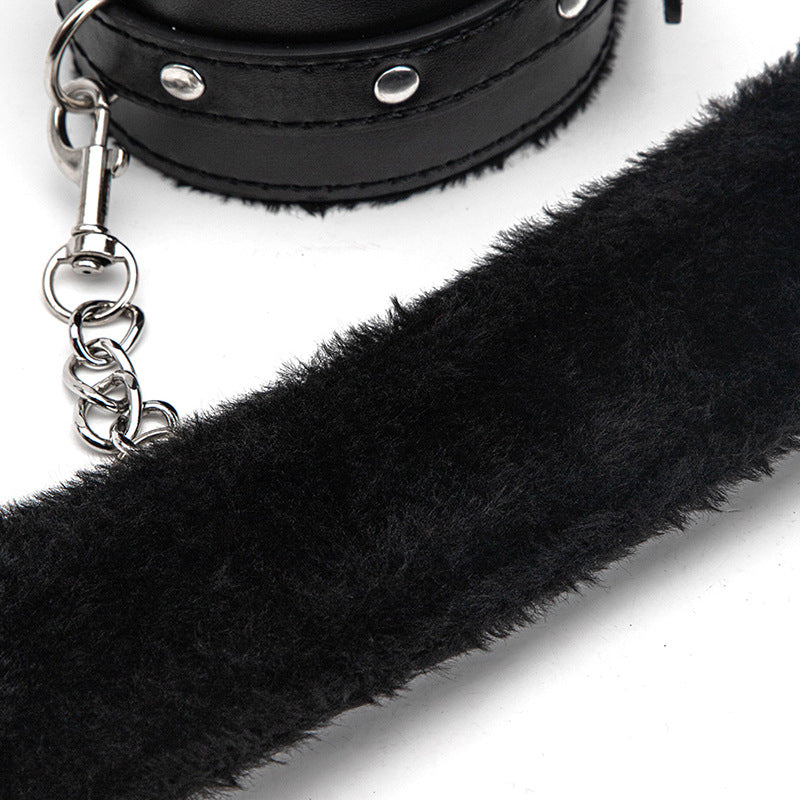 Sex Toys SM Props Back Binding Cross Buckle Plush 3-Piece Set SM Training Binding Handcuffs Footcuffs Adult