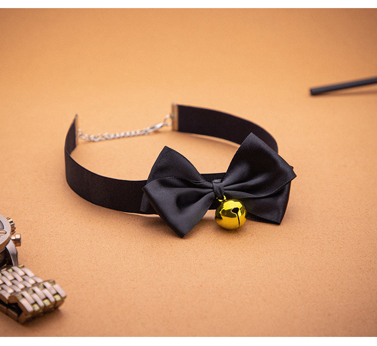 SM Sex Props Polyester Braided Belt Black Bow Bell Collar