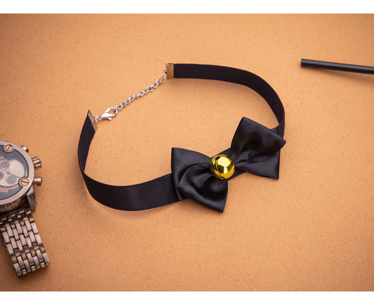 SM Sex Props Polyester Braided Belt Black Bow Bell Collar