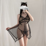 Sexy Lingerie Open Crotch Exposed Chest Passionate Set Transparent Temptation Sexy Stockings One-piece Fishnet Uniform