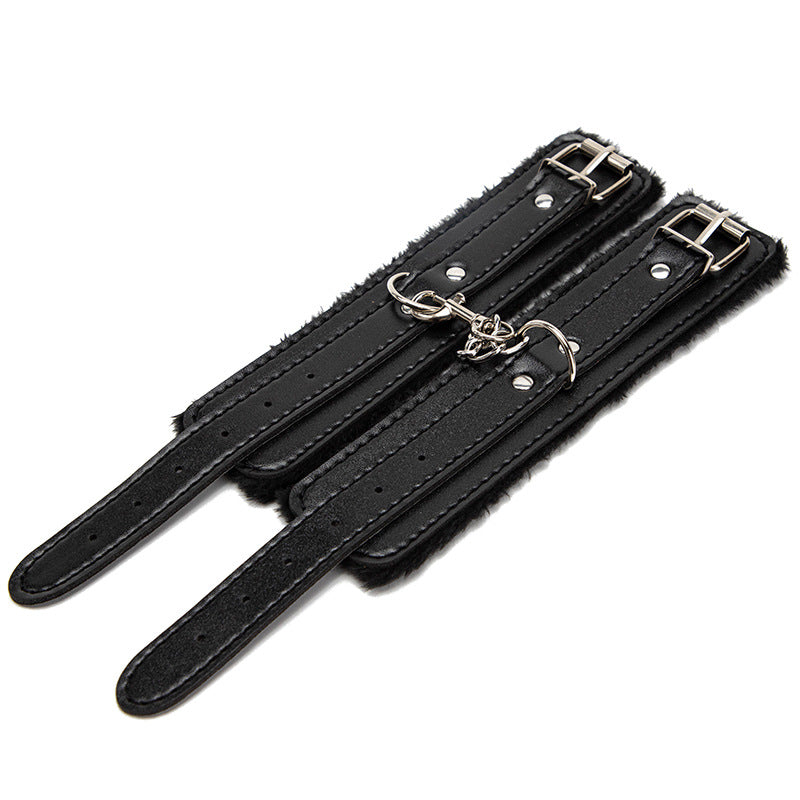 SM Props Sexy Plush Handcuffs Couple Binding Restraint Sex Toys Black Leather Handcuffs Alternative Adult Products