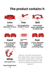 SM Props Set 5-Piece Set Bowknot Erotic Whip PVC Ball Gag Female Slave Leash Collar Restraint Handcuffs