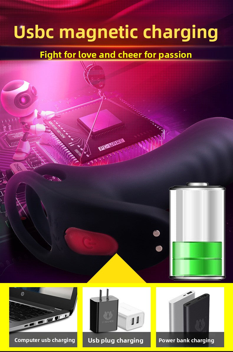 Locking Semen Ring Double Ring Three-Point Unisex Masturbator Silicone Insertable Vibrating Ring