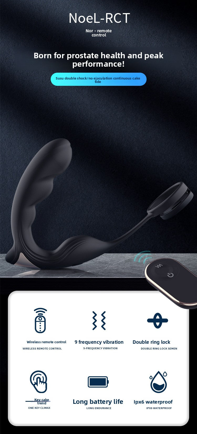 Nuoer Male Sex Products Prostate Massager Anal Plug Semen Locking Ring Back Chamber Masturbation Device