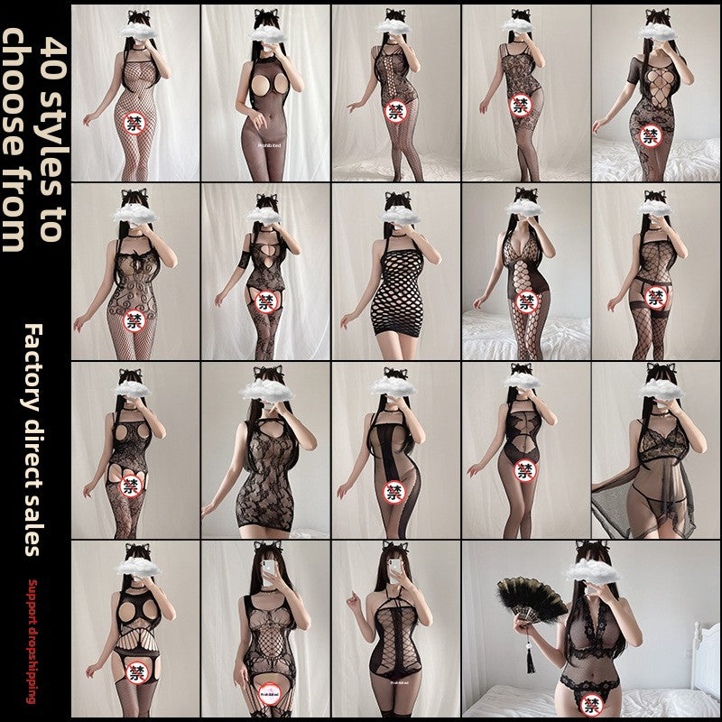 Sexy Lingerie Open Crotch Passion Set Transparent Temptation Sexy Stockings One-piece Fishnet Uniform