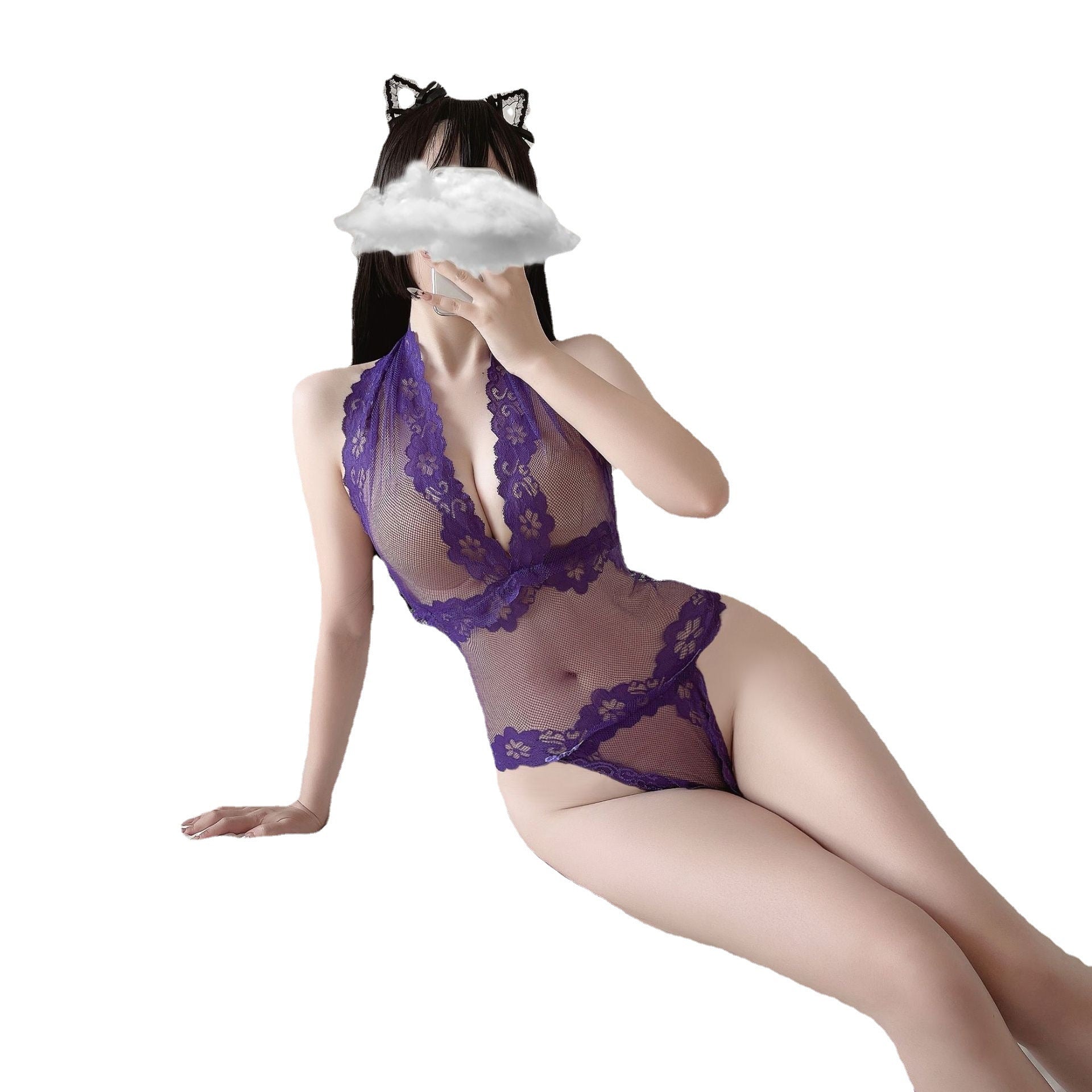 Sexy Lingerie Transparent One-Piece Lace Temptation Tight-Fitting Bodycon Lace Mesh Sexy Temptation Set