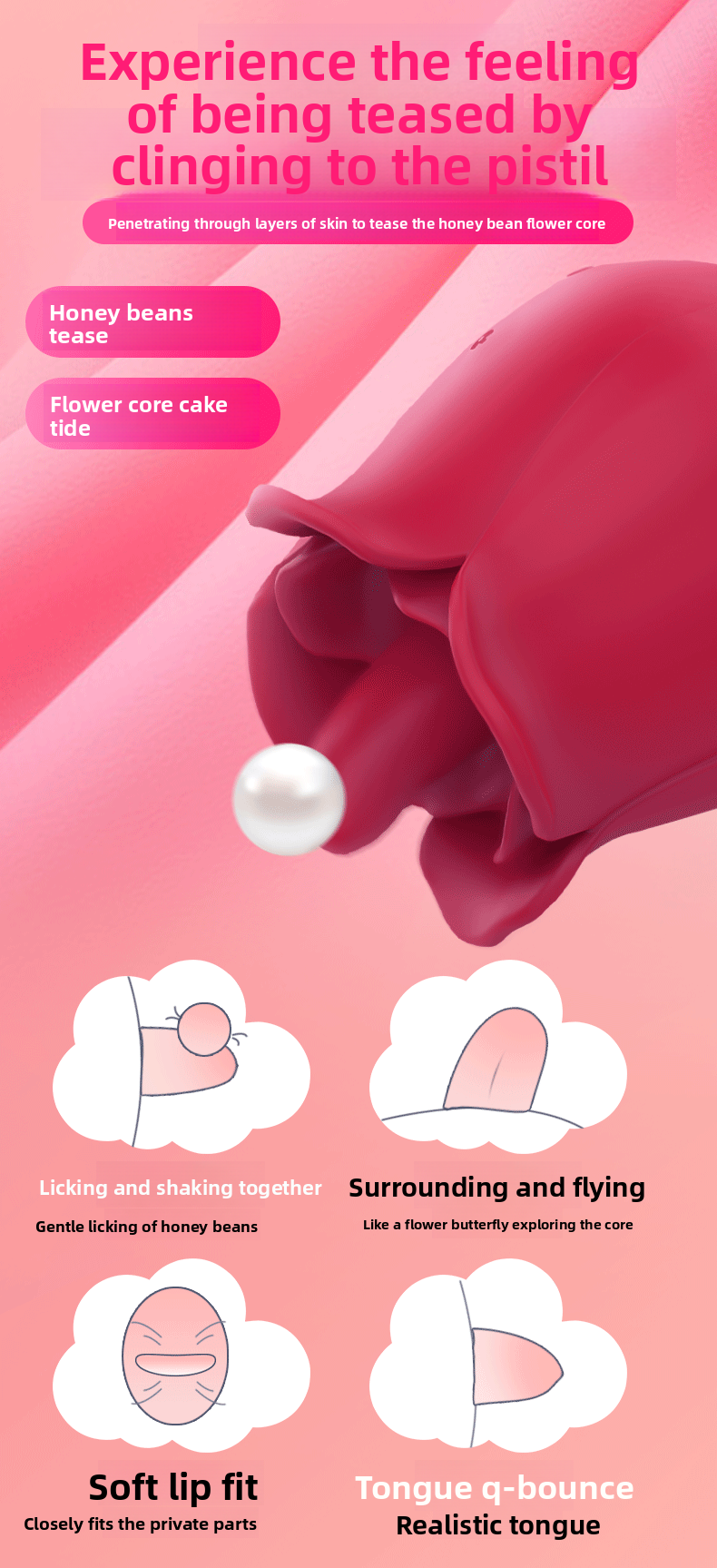 Female Double Vibrator for Young Women Rose Flirting Masturbation Sex Toy Tongue Licking Vibrator