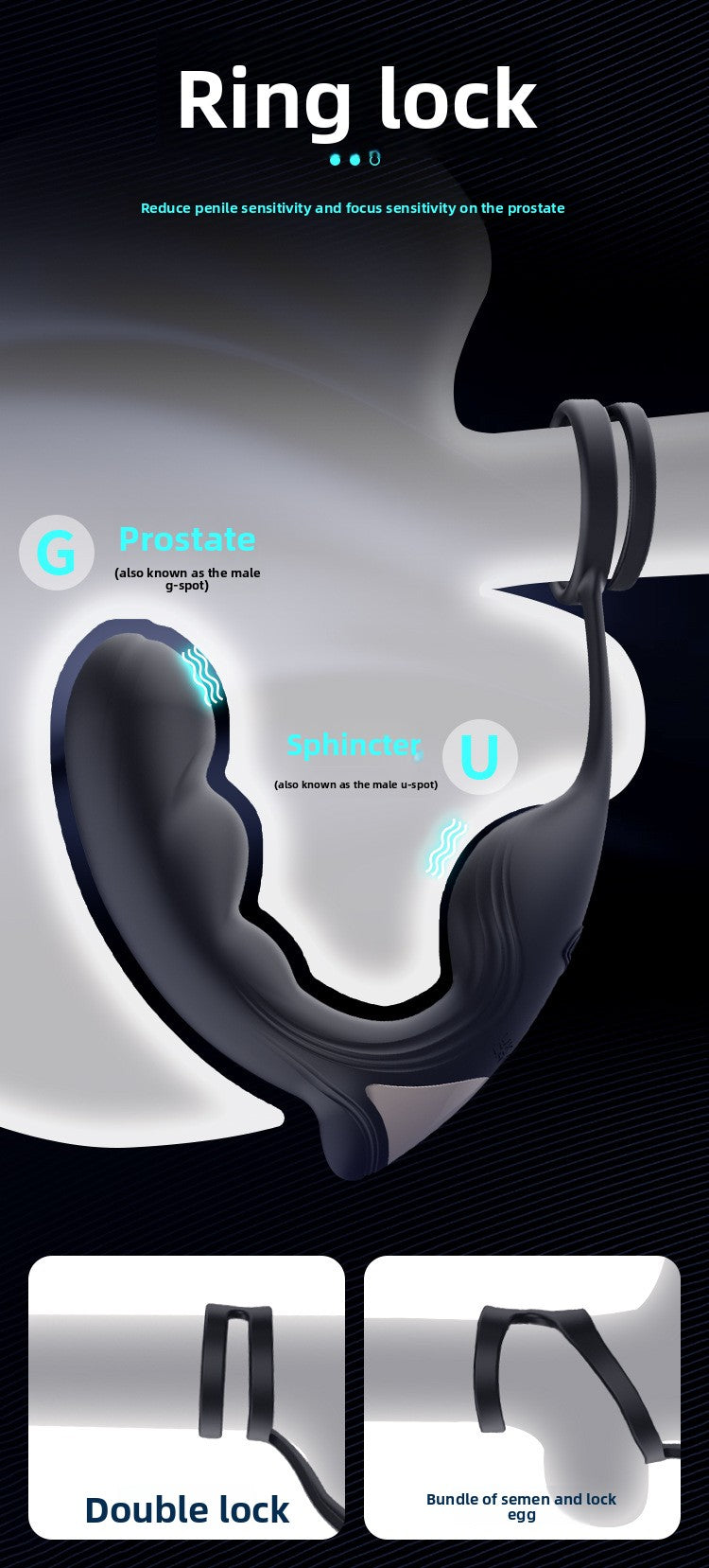 Nuoer Male Sex Products Prostate Massager Anal Plug Semen Locking Ring Back Chamber Masturbation Device