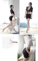 New Chiffon Sexy Lingerie Women's See-through Cardigan Uniform Temptation Sexy Bodycon Short Skirt Secretary Set