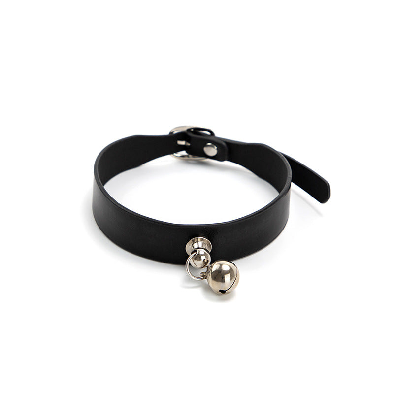 SM Props Black Leather Sexy Collar Female Training Leash Bell Collar