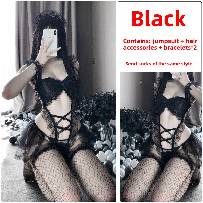 New Style Sexy Lingerie Cute Playful Little Maid Sexy Sheer Mesh Uniform Temptation Role Play Beautiful Set