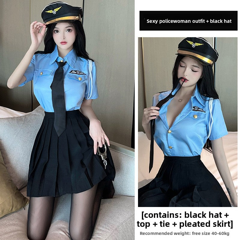 Sexy Lingerie Sexy Cop Blue Temptation Pleated Skirt Role Play Set 5634