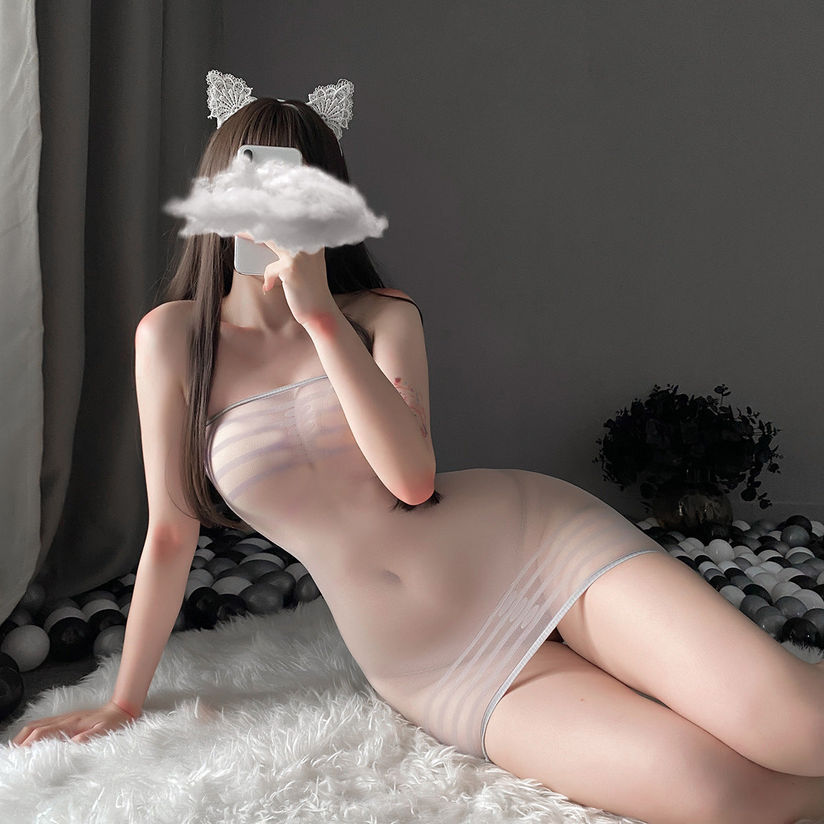 Sexy Women's Erotic Lingerie See-through One-piece Open Crotch No-take-off Passionate Bed Temptation Fishnet Stockings Set