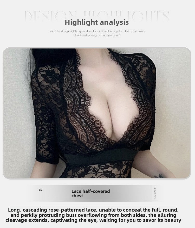 Sexy Lingerie Sexy Long Dress Lace Temptation High Slit Mature Hot Passion 8203