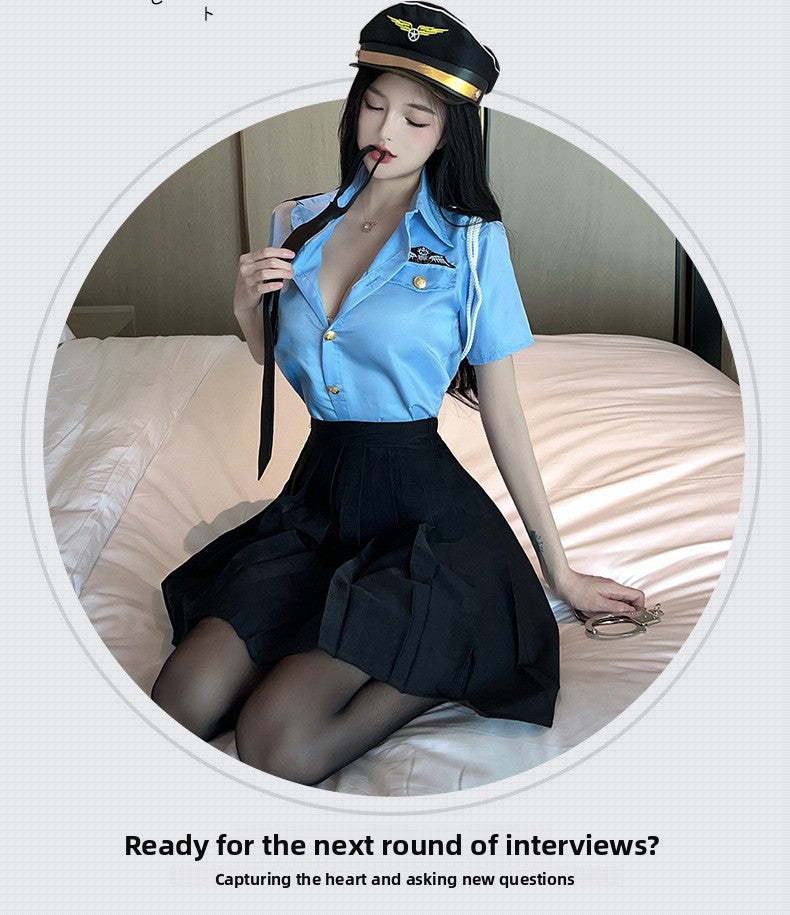 Sexy Lingerie Sexy Cop Blue Temptation Pleated Skirt Role Play Set 5634