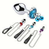 Metal Bell Heart-Shaped Anal Plug Adult Sex Toys Back Chamber Expansion Traction Chain Masturbation