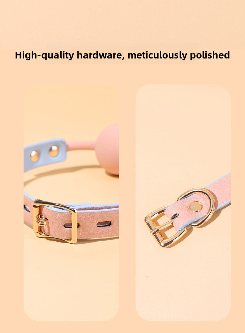 Sex Toys SM Props Macaron Genuine Leather Bondage Set Hand and Foot Cuffs Training Collar Mouth Gag Spanker Adult