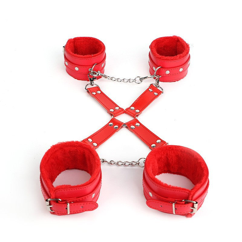 Sex Toys SM Props Back Binding Cross Buckle Plush 3-Piece Set SM Training Binding Handcuffs Footcuffs Adult