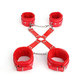 Sex Toys SM Props Back Binding Cross Buckle Plush 3-Piece Set SM Training Binding Handcuffs Footcuffs Adult