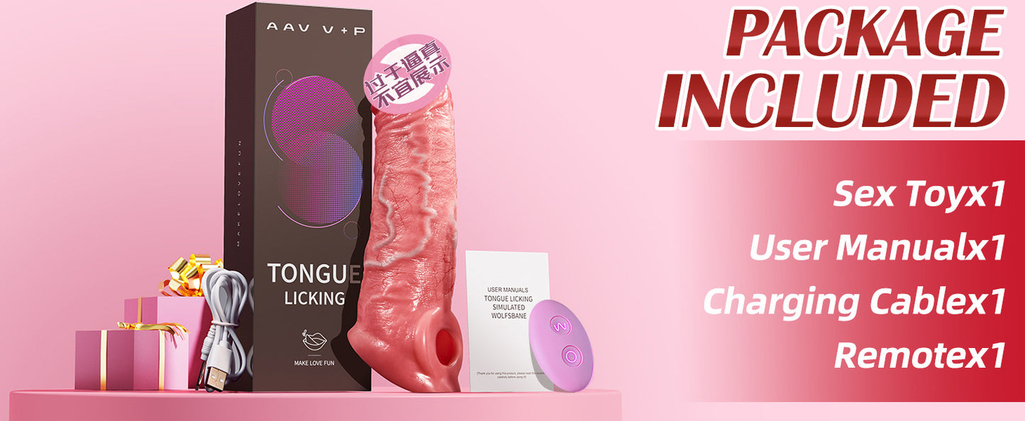 Tongue Licking Simulation Silicone Dildo Sleeve for Men, Electric Remote Control, Enlarged and Thickened Penis Sleeve, Adult Sex Toys