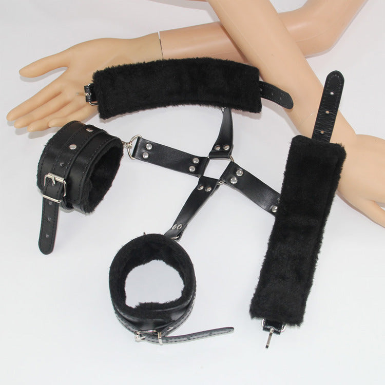 Sex Toys SM Props Back Binding Cross Buckle Plush 3-Piece Set SM Training Binding Handcuffs Footcuffs Adult