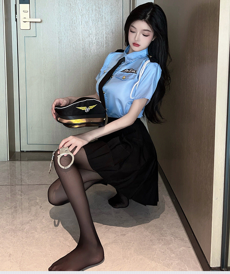 Sexy Lingerie Sexy Cop Blue Temptation Pleated Skirt Role Play Set 5634