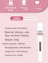 Lily Vibrator for Women Large AV Wand Multi-frequency Vibration G-spot Stimulation Masturbator Adult Sex Toys