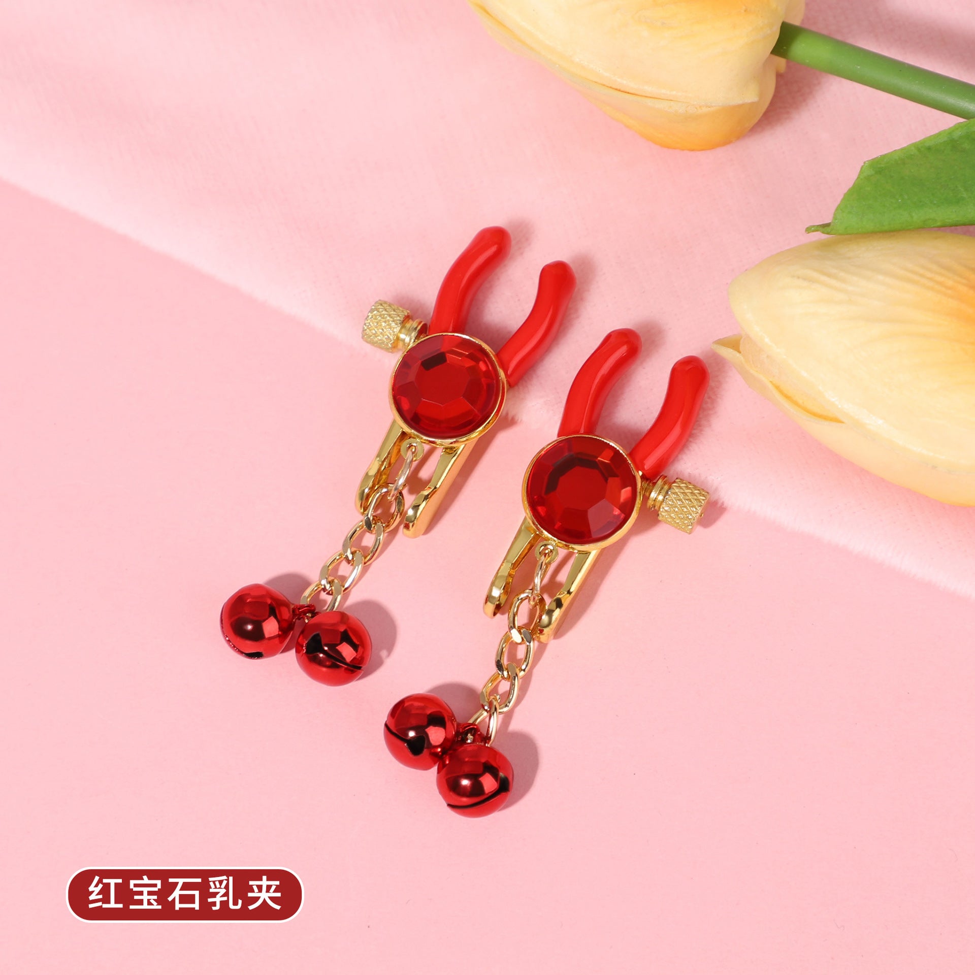 Sexy SM Props Gemstone Bell Nipple Clamps for Women Flirting Teasing Nipple Clips Tassel Chain Clips