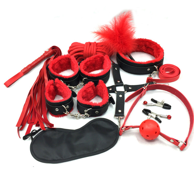 Adult Erotic Plush 10-Piece Set Female Leather Handcuffs Couple Flirting Bondage Restraint Alternative Sex Toys