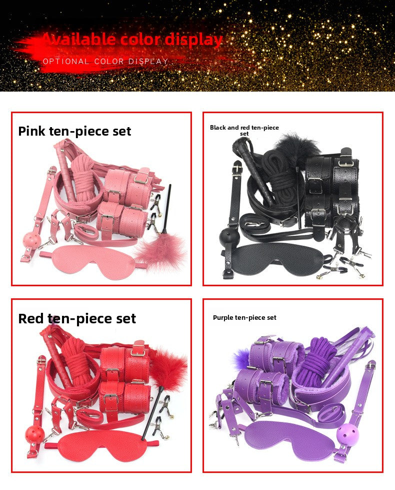 Sex Toys SM Props 10-Piece Set Binding Rope Restraints Handcuffs Training Mouth Gag Nipple Clamps Alternative Adult Sex Products