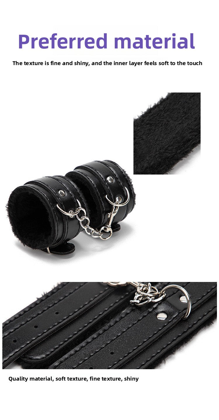 SM Props Sexy Plush Handcuffs Couple Binding Restraint Sex Toys Black Leather Handcuffs Alternative Adult Products