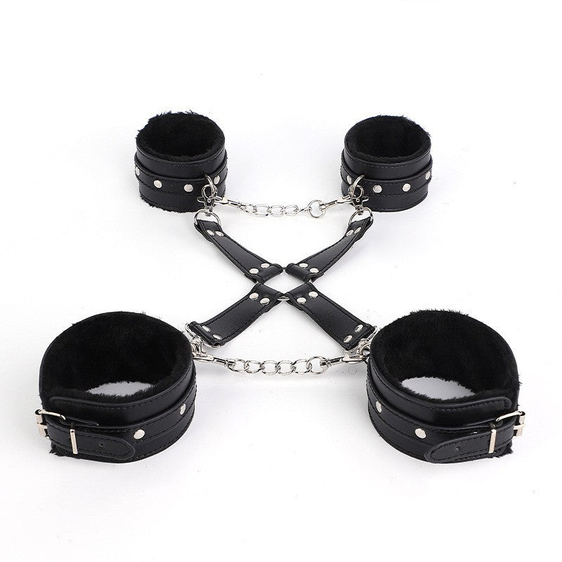 Sex Toys SM Props Back Binding Cross Buckle Plush 3-Piece Set SM Training Binding Handcuffs Footcuffs Adult