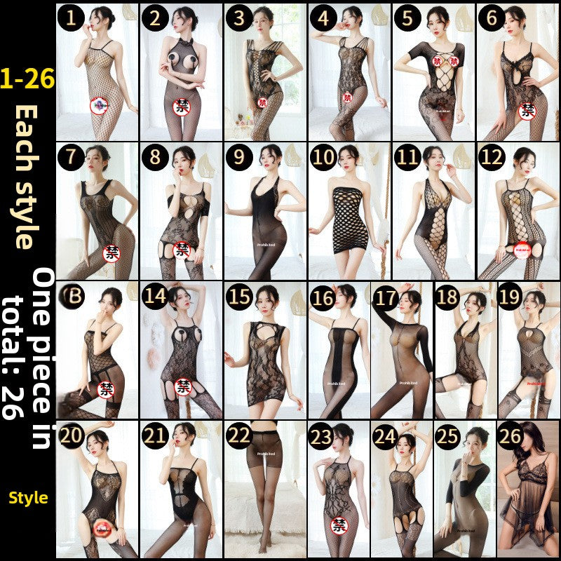 Sexy Lingerie Open Crotch Passion Set Transparent Temptation Sexy Stockings One-piece Fishnet Uniform
