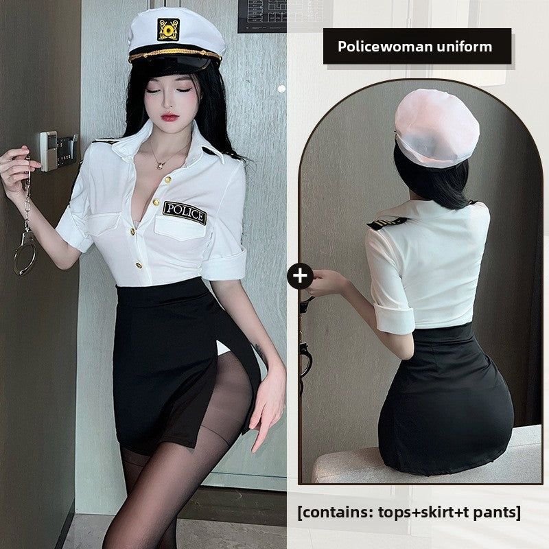 Sexy Erotic Lingerie Policewoman Uniform Temptation Role Play Set Hot Flirting Pajamas Women 5084