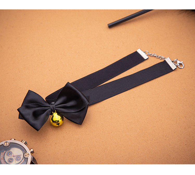 SM Sex Props Polyester Braided Belt Black Bow Bell Collar