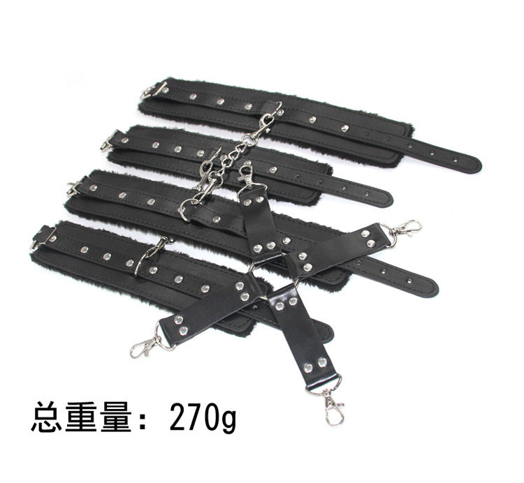 Sex Toys SM Props Back Binding Cross Buckle Plush 3-Piece Set SM Training Binding Handcuffs Footcuffs Adult