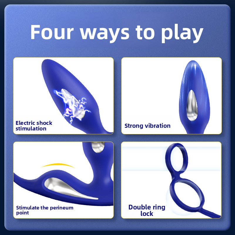 Male Prostate Massager Double Ring Semen Locking Ring Wireless Remote Control Current Back Court Supplies Vibrating Anal Plug