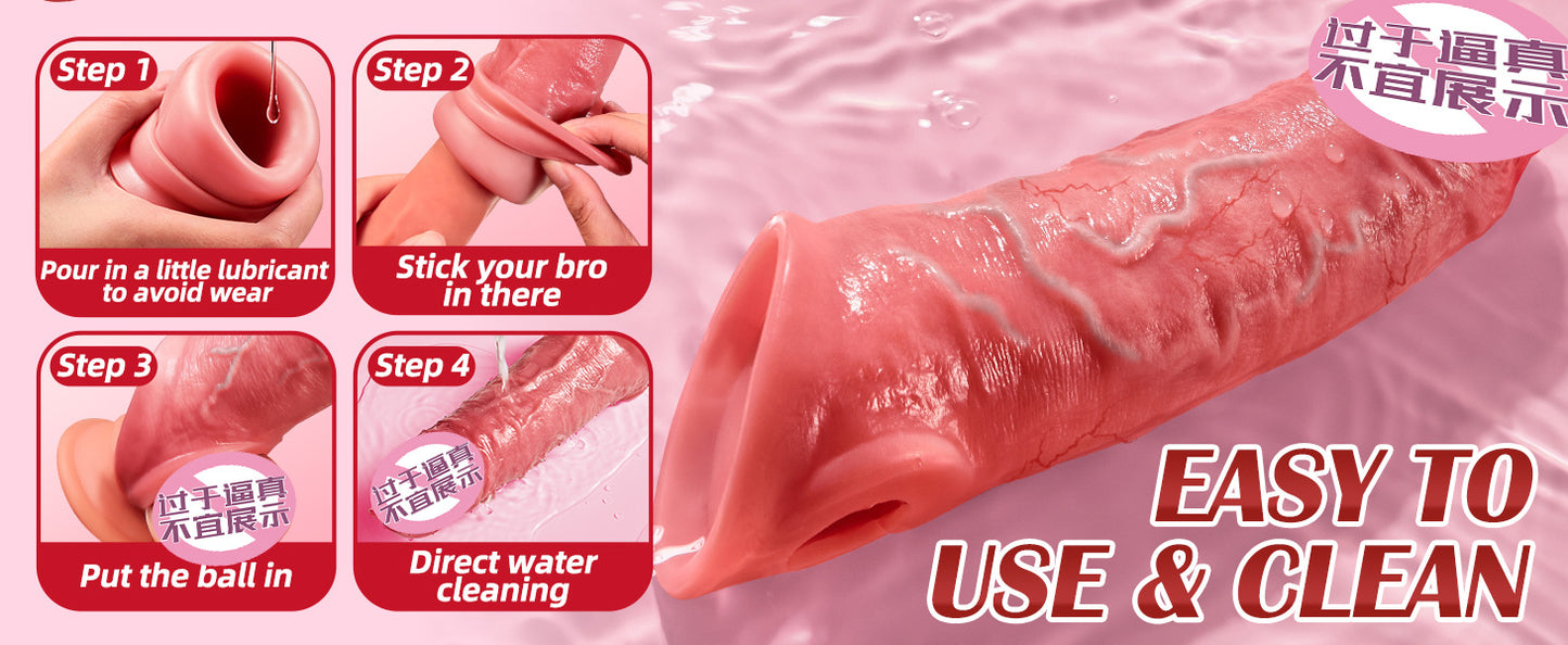 Tongue Licking Simulation Silicone Dildo Sleeve for Men, Electric Remote Control, Enlarged and Thickened Penis Sleeve, Adult Sex Toys