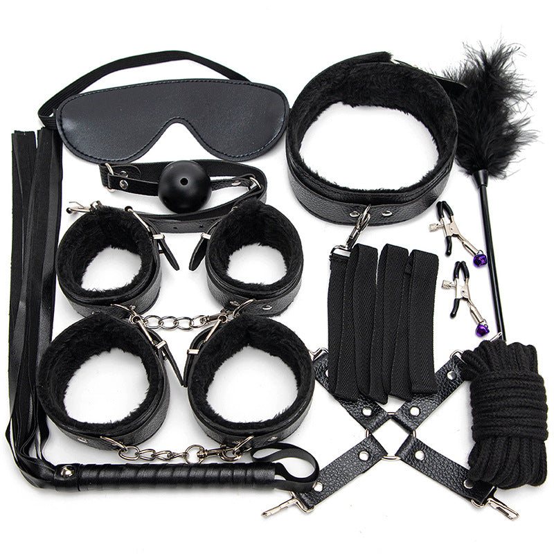 Sex Toys SM Props 10-Piece Set Binding Rope Restraints Handcuffs Training Mouth Gag Nipple Clamps Alternative Adult Sex Products