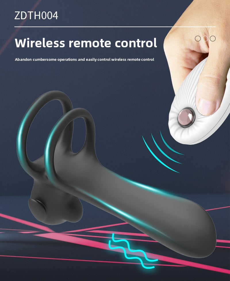 Unisex Vibrating Delay Licking Dog Electric Semen Locking Ring Double Ring Penis Sleeve Wireless Adult Male Products Toys