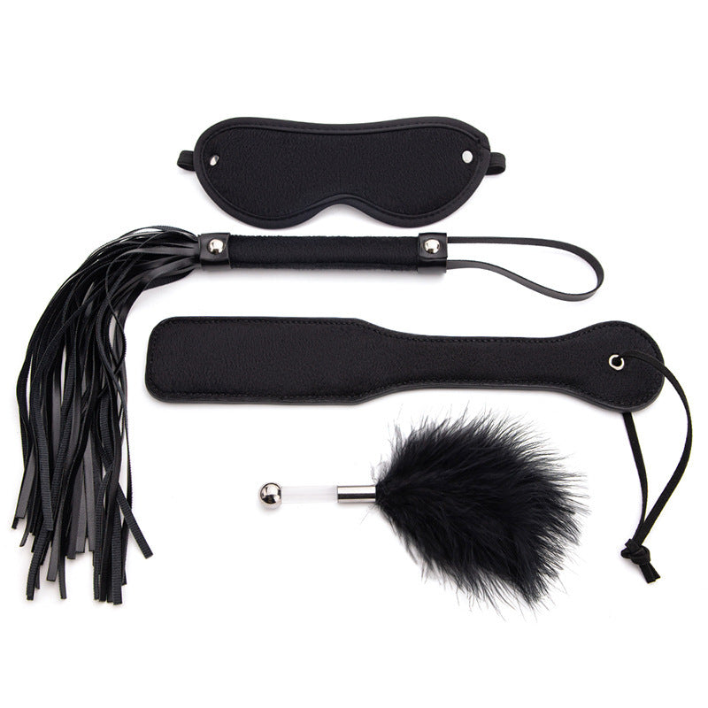 Sm Props Four-Piece Set Black Tease Feather Stick Anal Bead Eyeshade Sexy Whip Adult Supplies